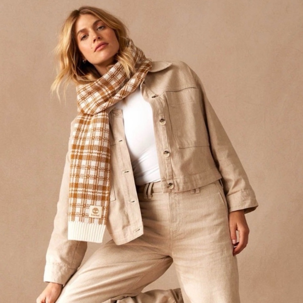 Timberland Scarf Buffalo Plaid Beige NWT Fall Cozy Soft MSRP $60